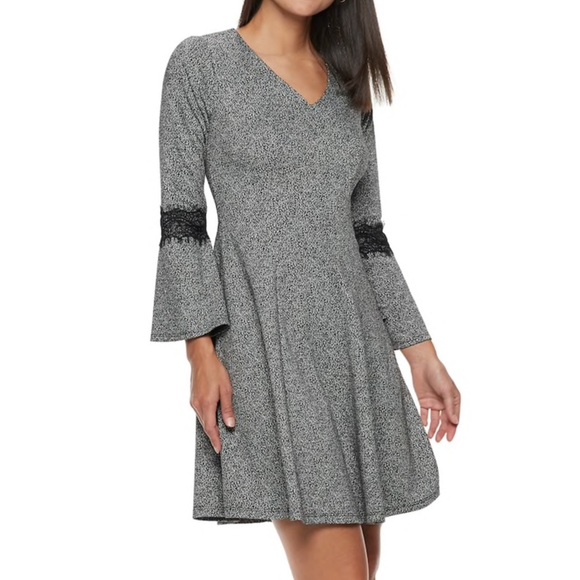 w/TAG New ELLE LACE trim Fit & Flare Gray DRESS - Picture 2 of 8